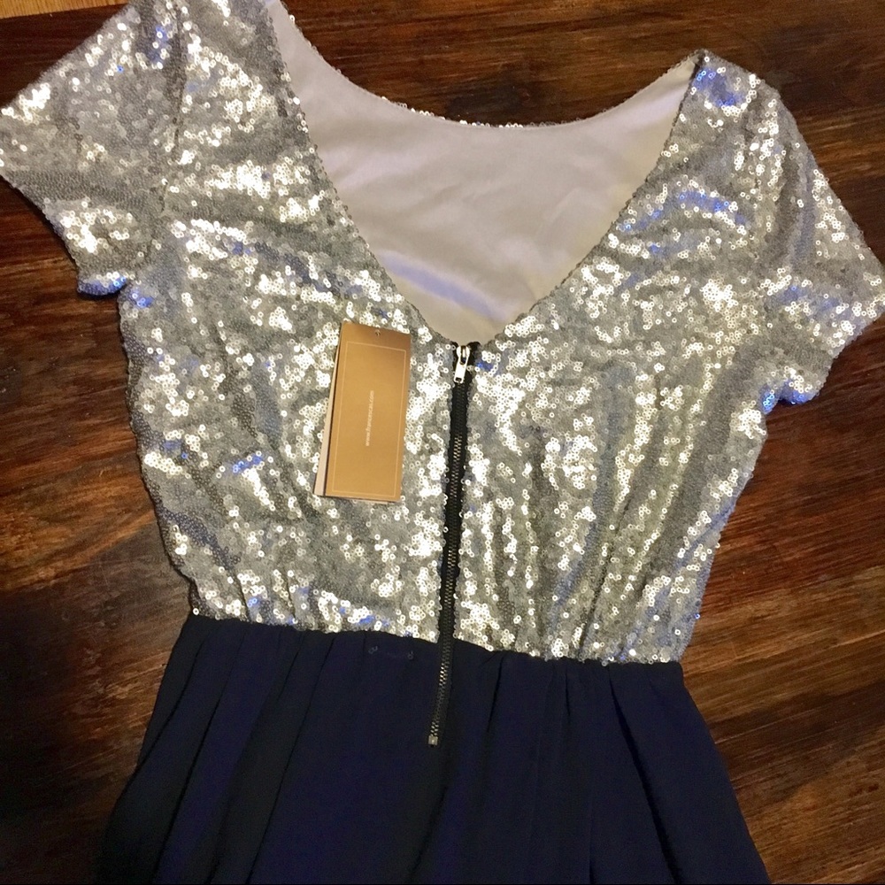 NWT Silver Sequin and Navy Blue Francesca’s Dress